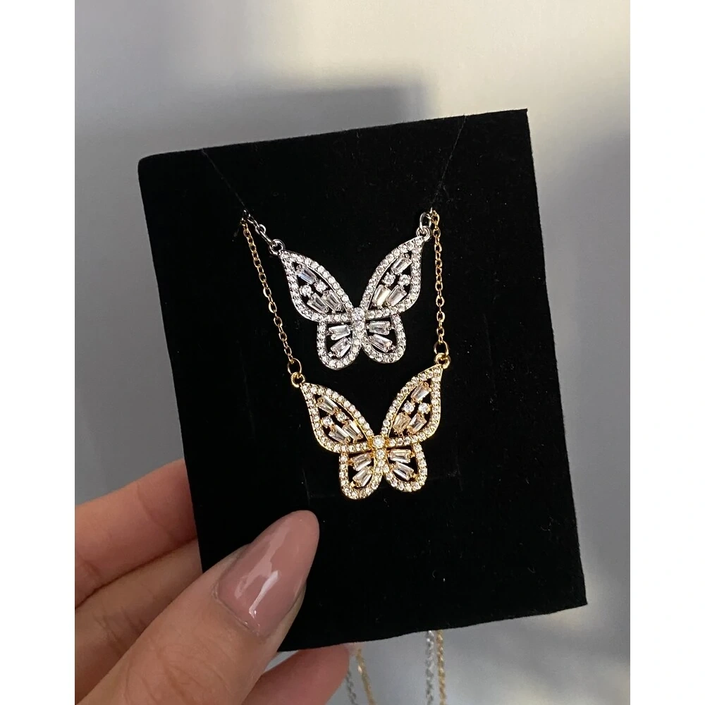 Çelik Baget Taşlı Kelebek Kolyeler