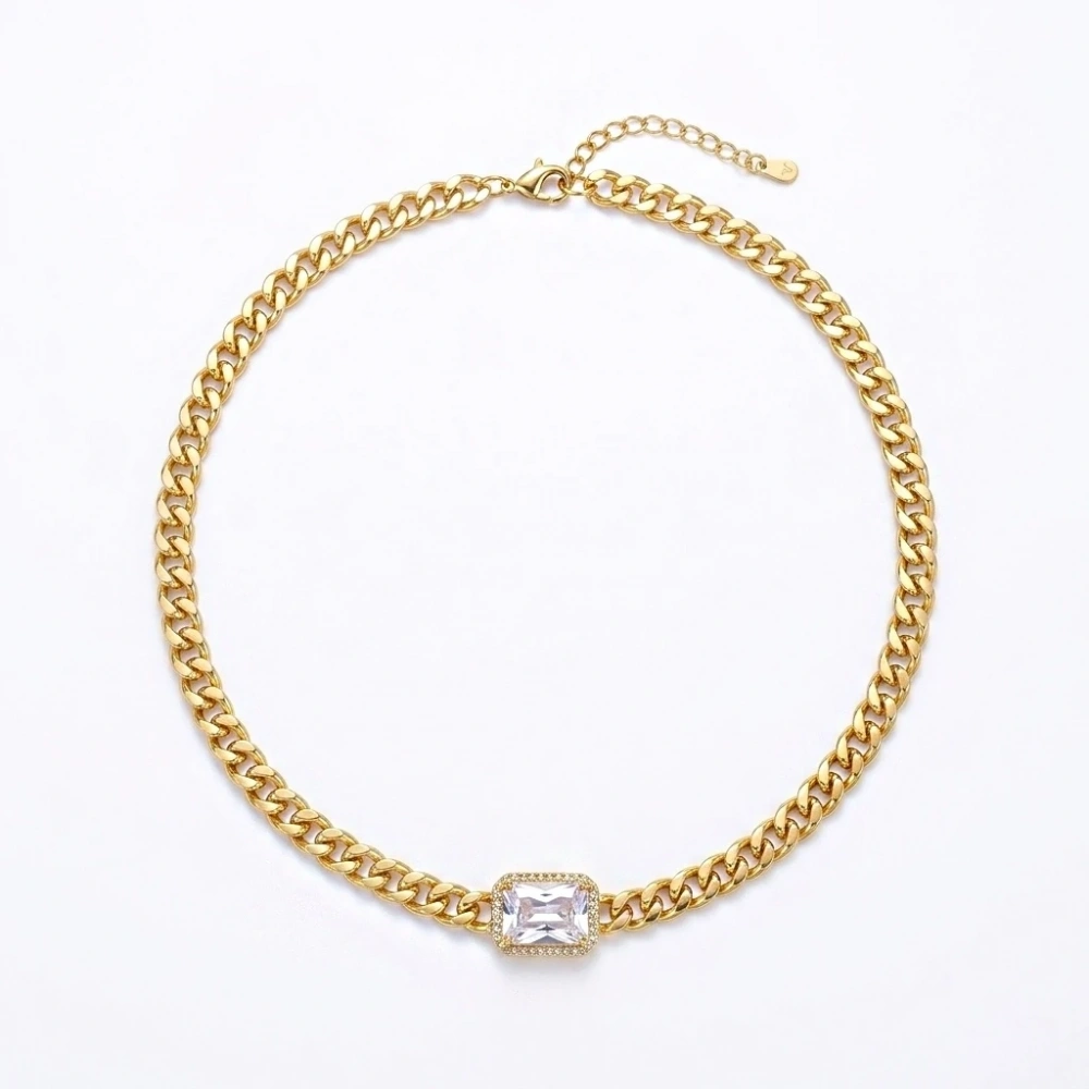 Çelik Baget Taşlı Kolye