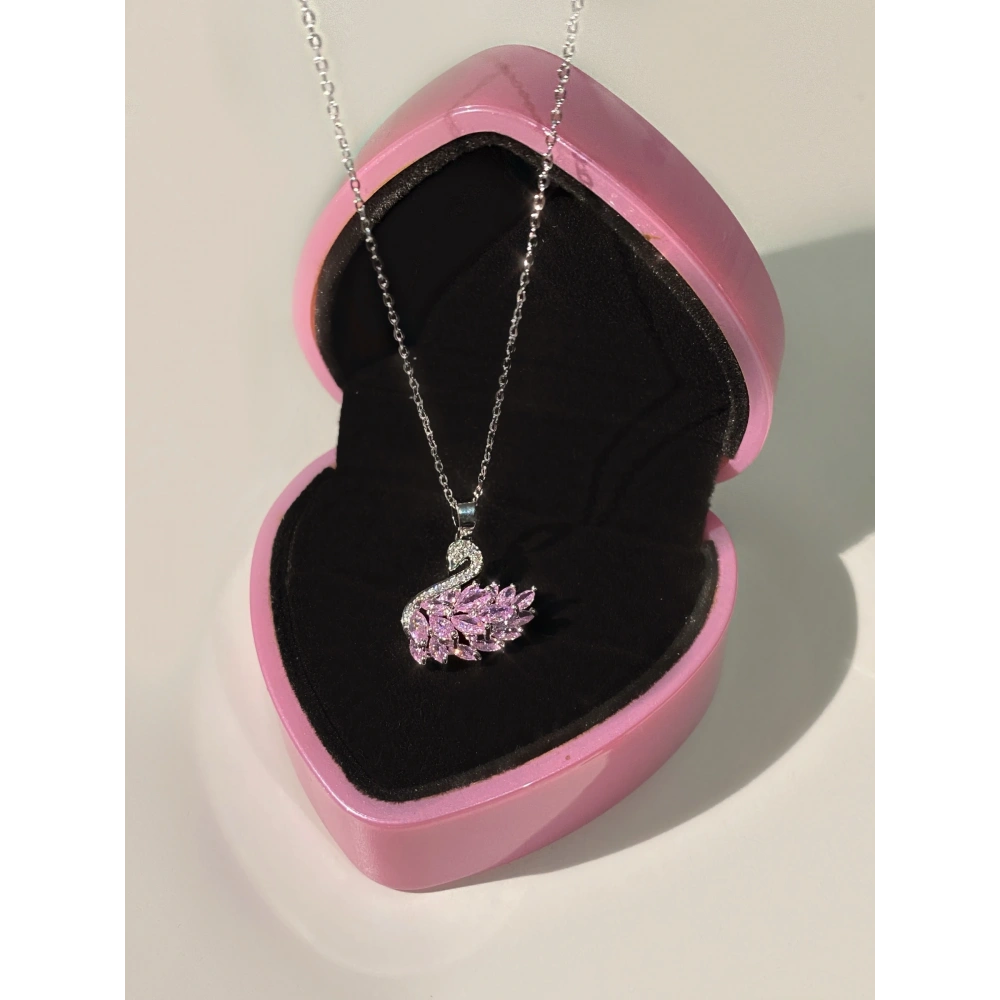 Çelik Baget Taşlı Swan Kolye