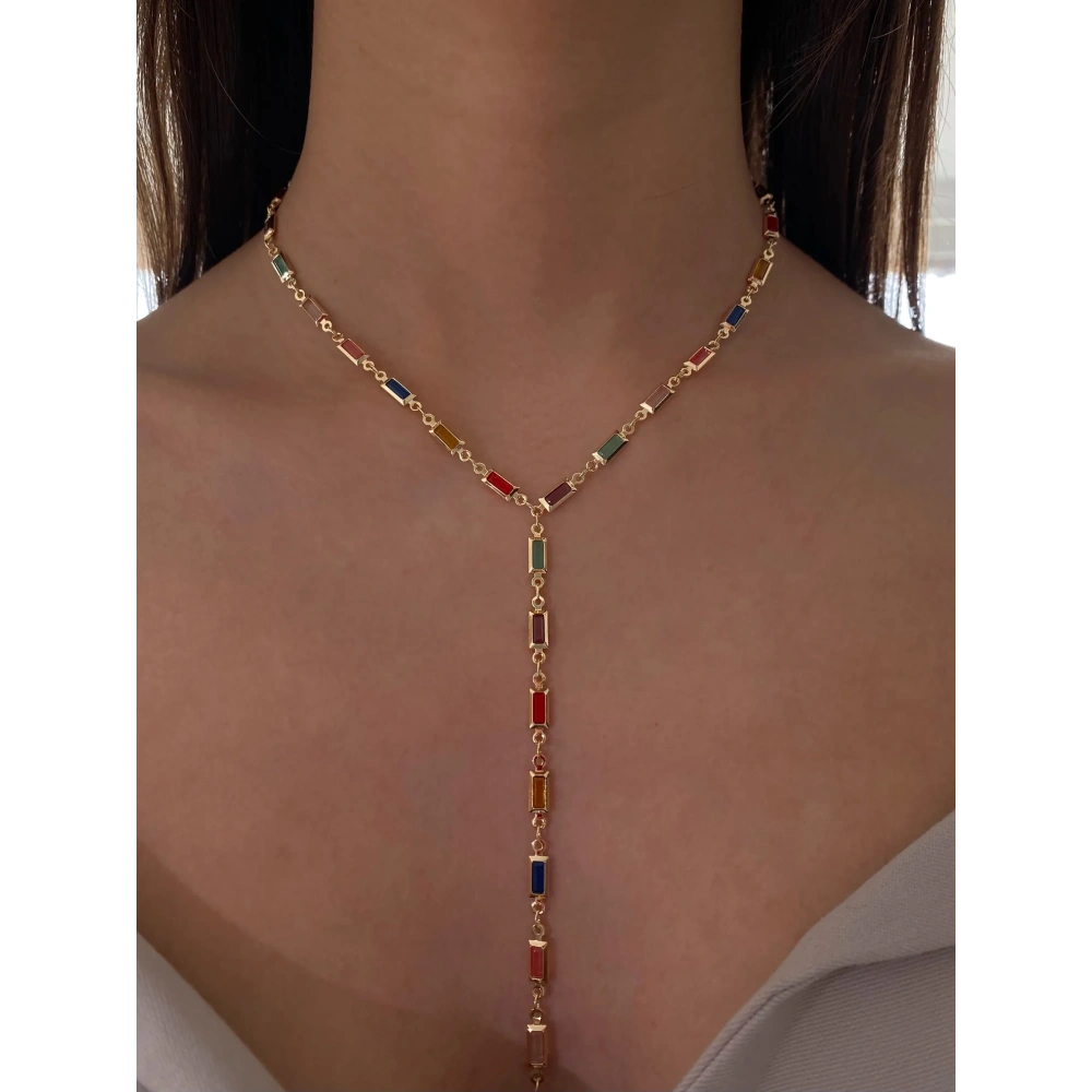 Çelik Baget Taşlı Y Kolye