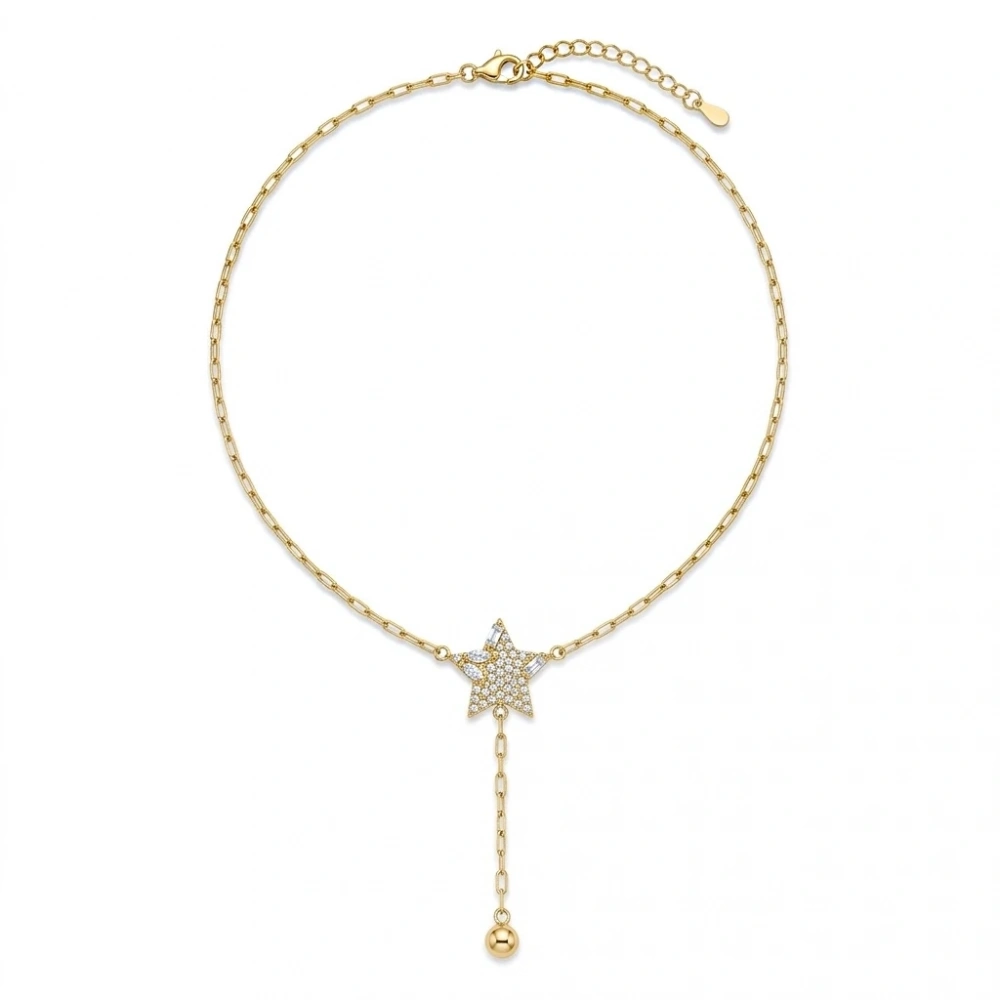 Çelik Baget Taşlı Yıldız Kolye