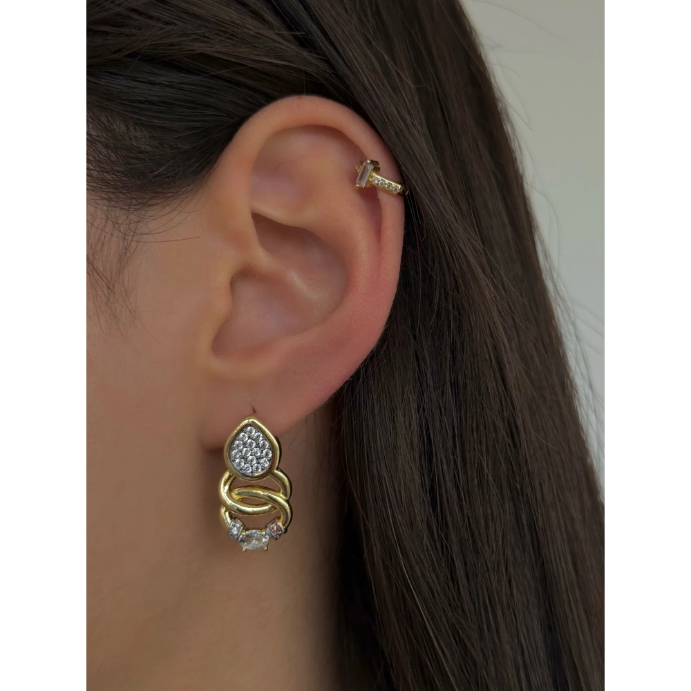 Çelik Beyaz Taşlı Tasarım Küpe