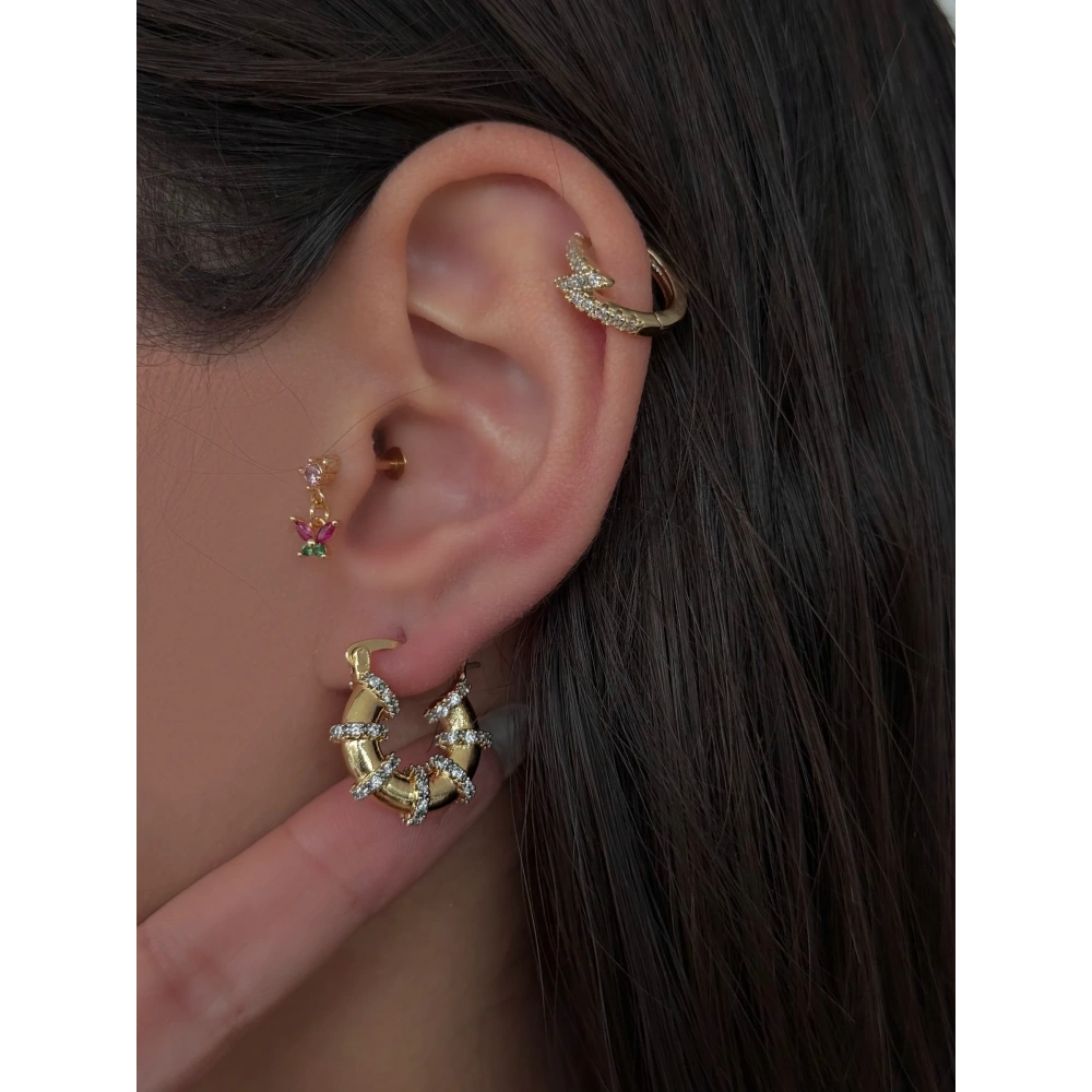 Çelik Çift Renk Halka Küpe