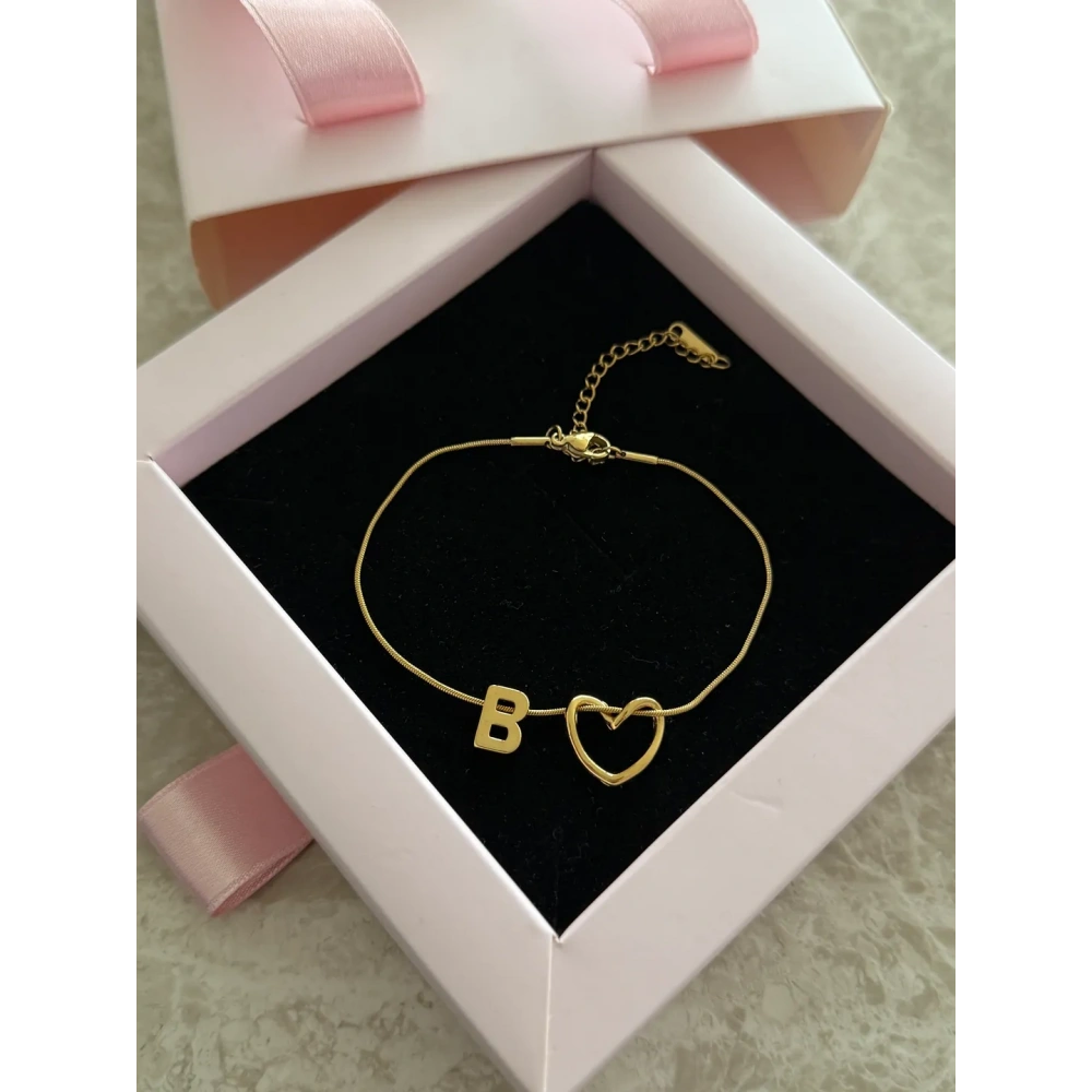 Çelik Düğüm Kalpli B Harfli Bileklik
