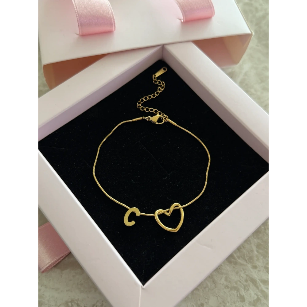 Çelik Düğüm Kalpli C Harfli Bileklik