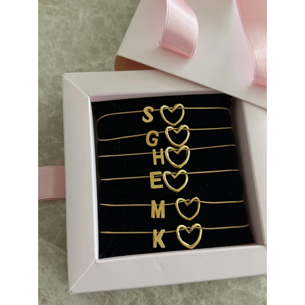 Çelik Düğüm Kalpli Harf Bileklik