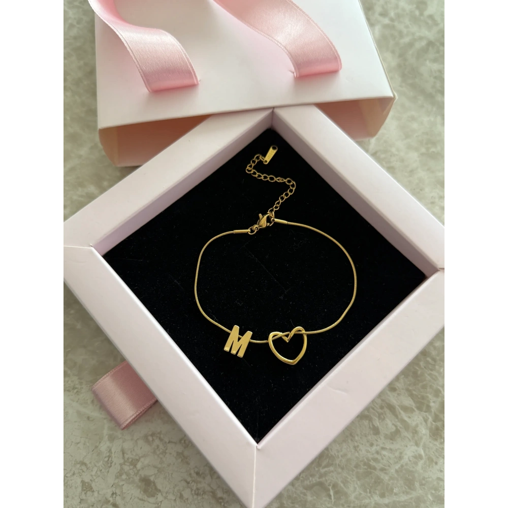 Çelik Düğüm Kalpli M Harfli Bileklik