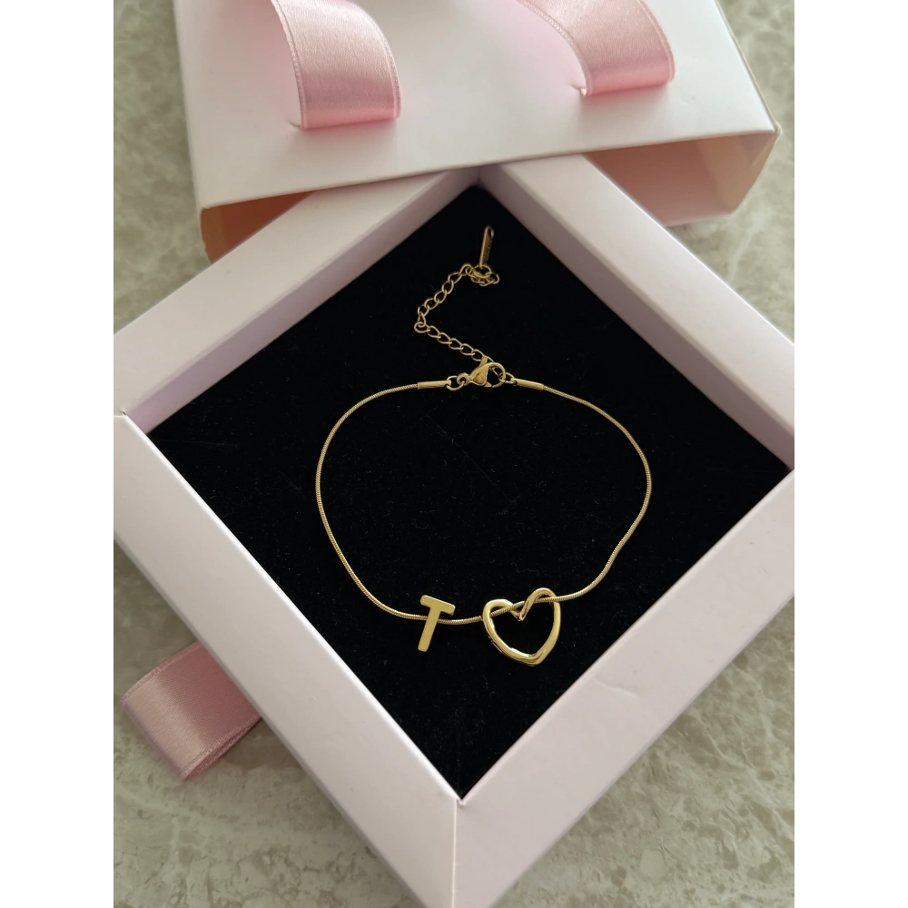 Çelik Düğüm Kalpli T Harfli Bileklik