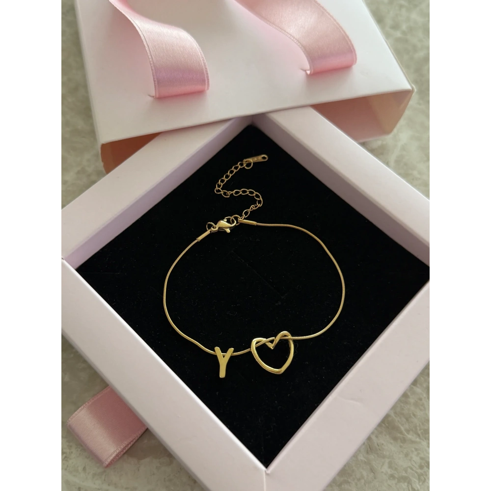 Çelik Düğüm Kalpli Y Harfli Bileklik