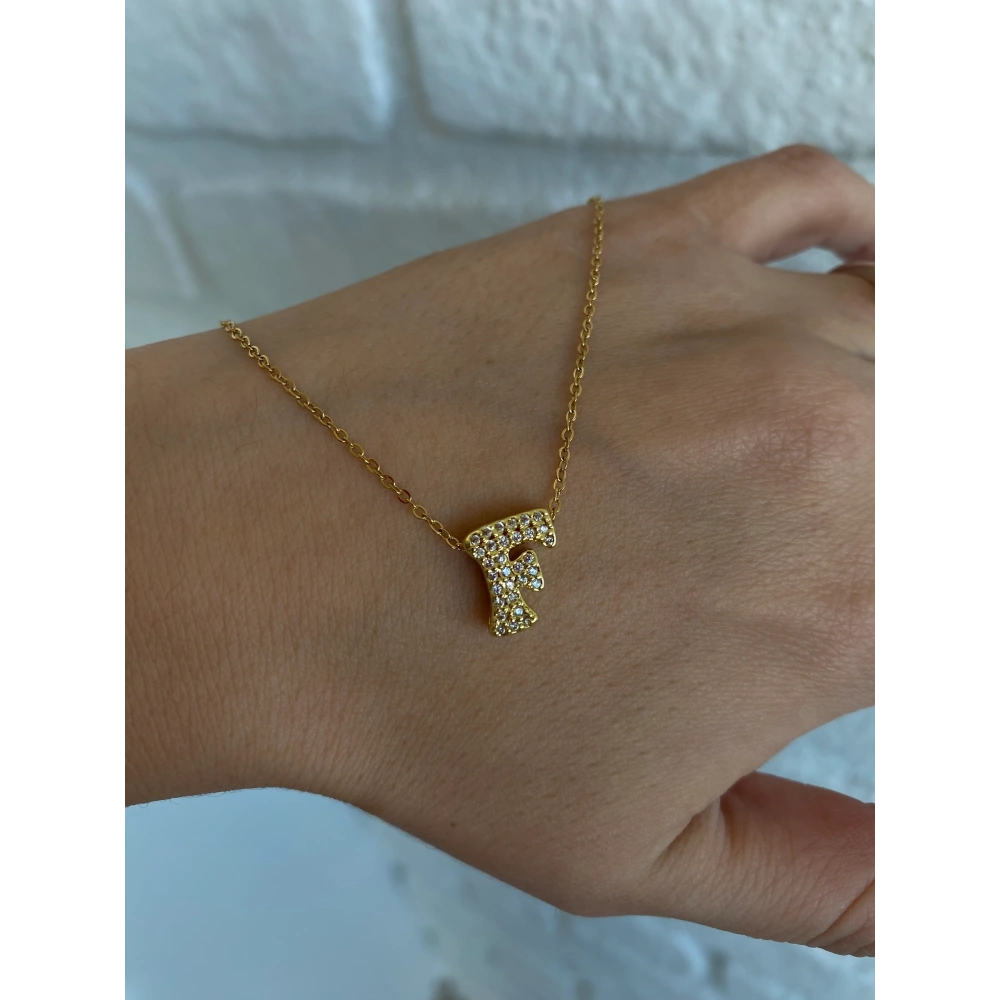 Çelik F Harfli Kolye