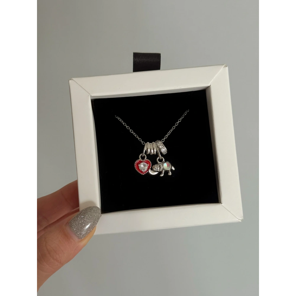 Çelik Fil Detay Charmlı Kolye