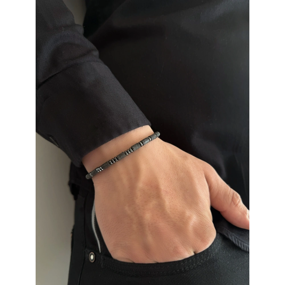 Çelik Füme Hematit Taşlı Bileklik