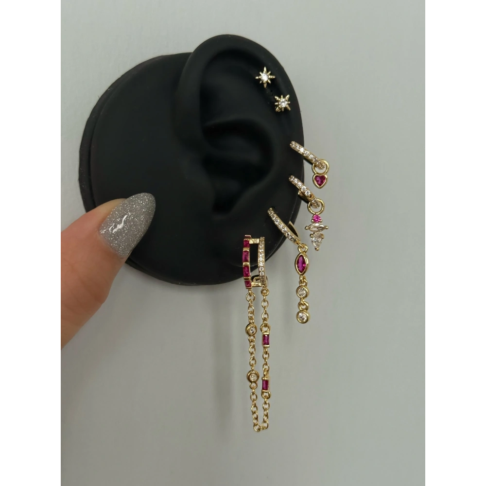 Çelik Fuşya 6 Lı Küpe Seti