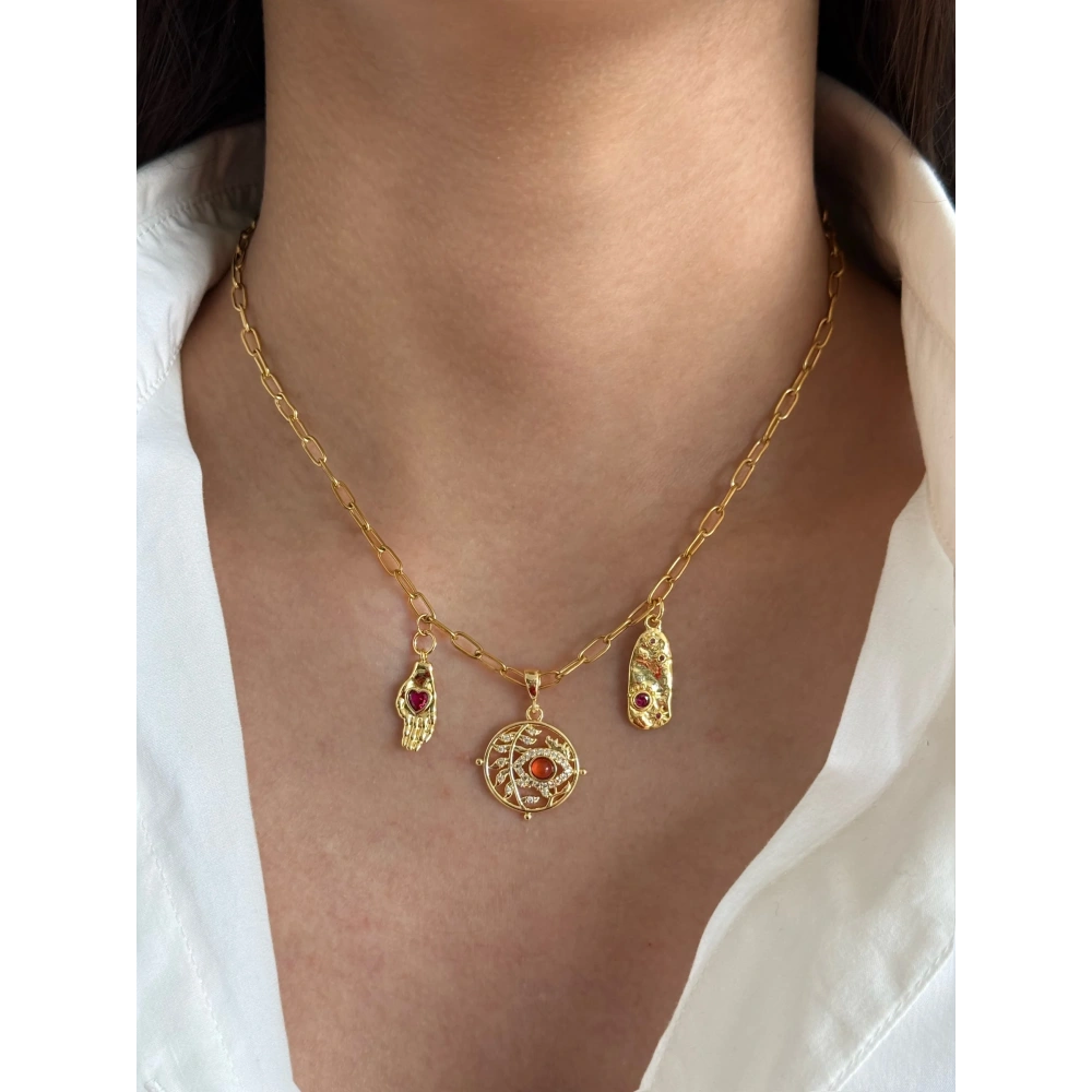 Çelik Gold 3 Lü Charm Kolye