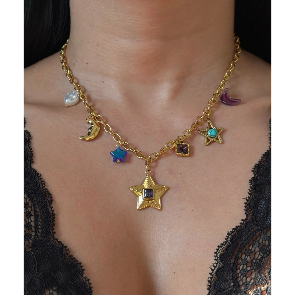 Çelik Gold 7 Charmlı Kolye