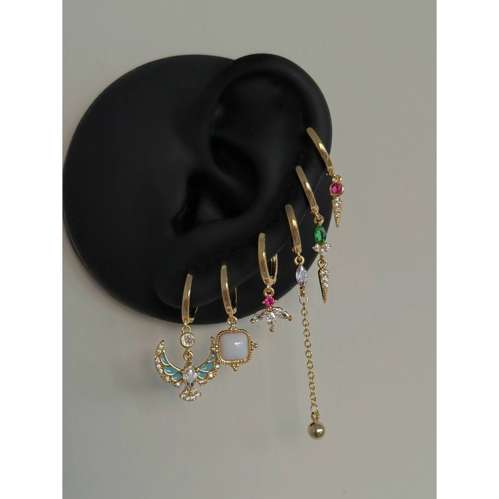 Çelik Gold Anka Kuşu Detay 6 Lı Küpe Seti