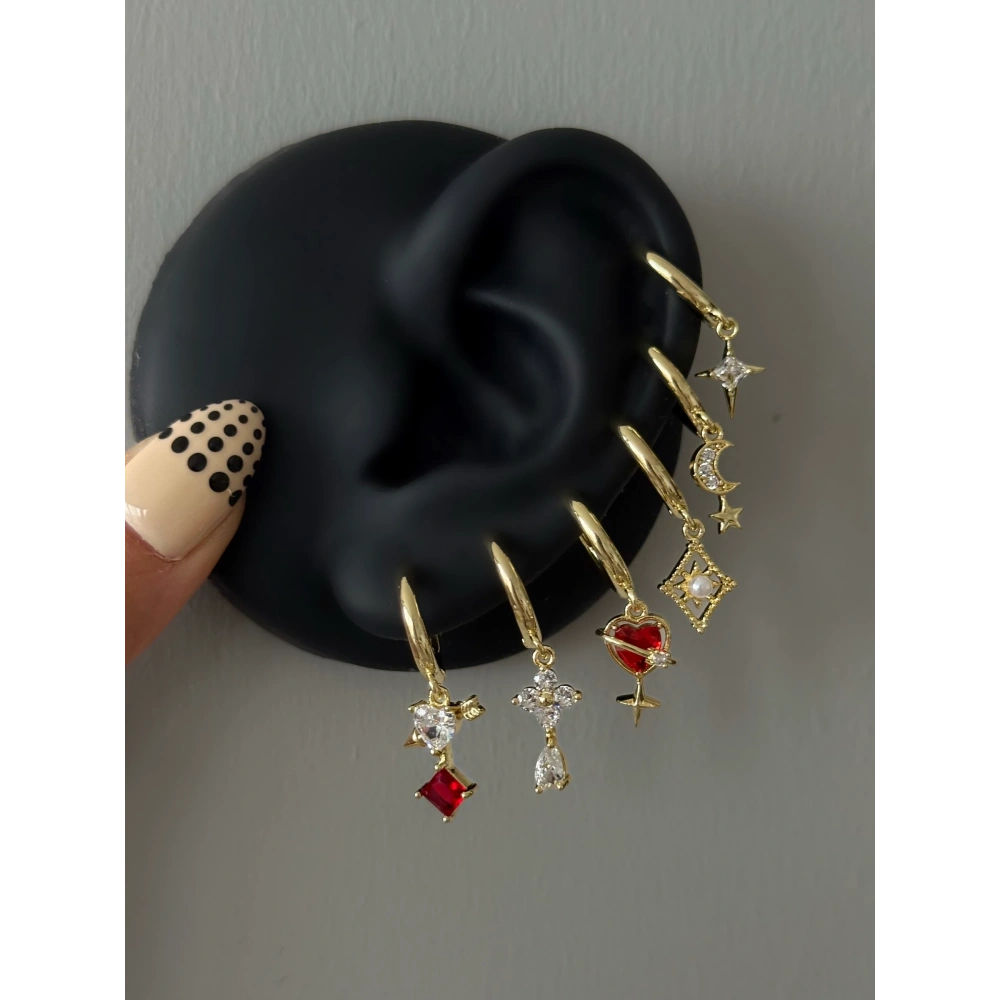 Çelik Gold Aşk Detay 6 Lı Küpe Seti