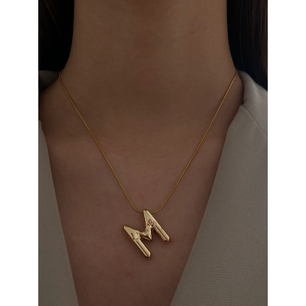 Çelik Gold Balon M Harf Kolye