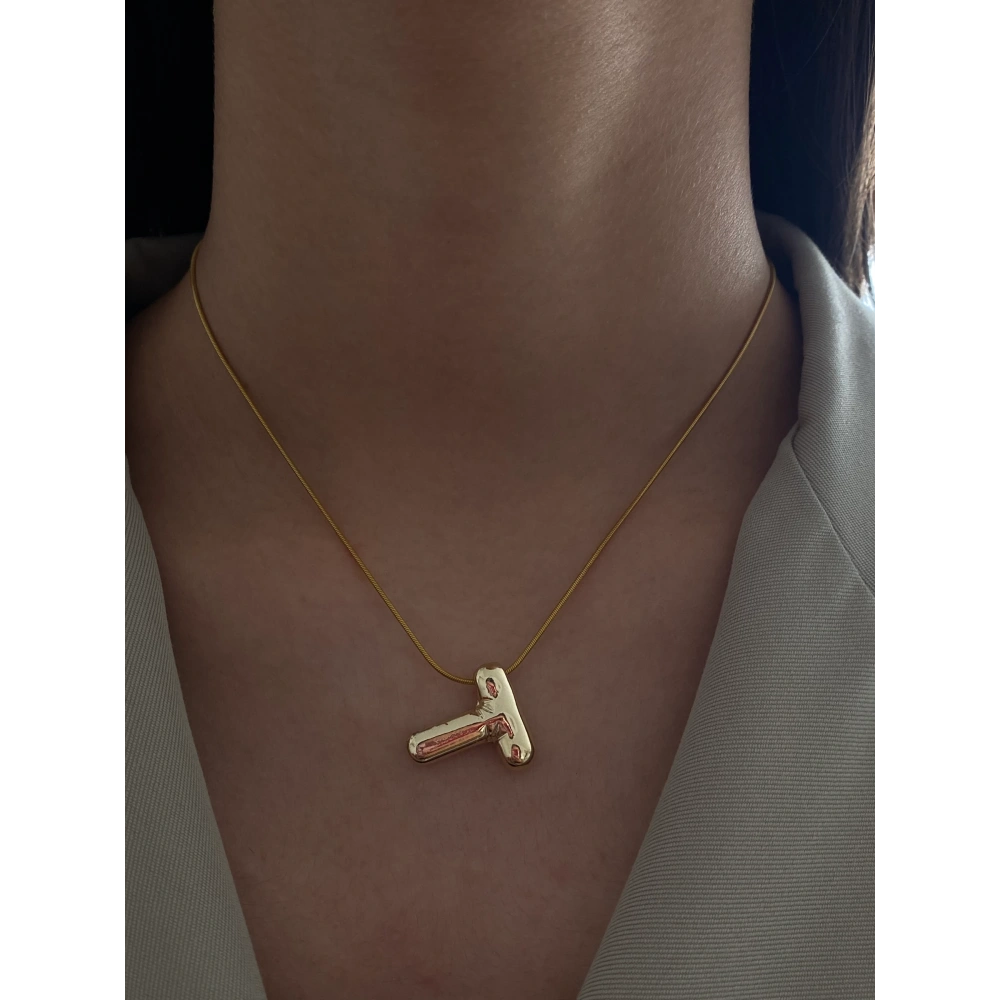 Çelik Gold Balon T Harf Kolye