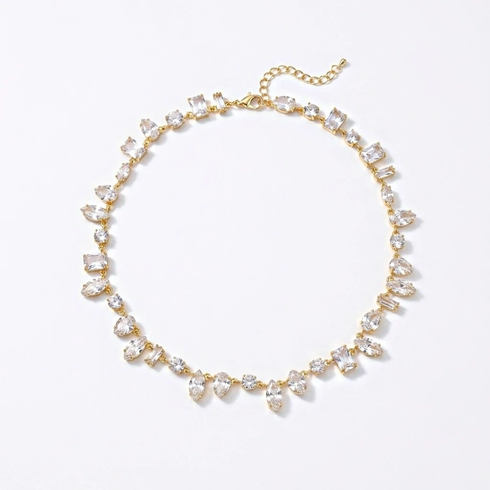 Çelik Gold Beyaz Baget Taşlı Choker