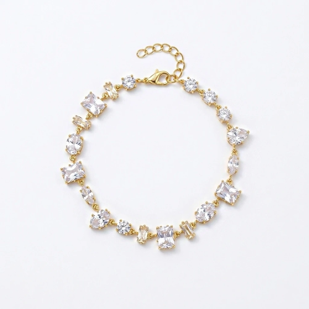 Çelik Gold Beyaz Taşlı Bileklik