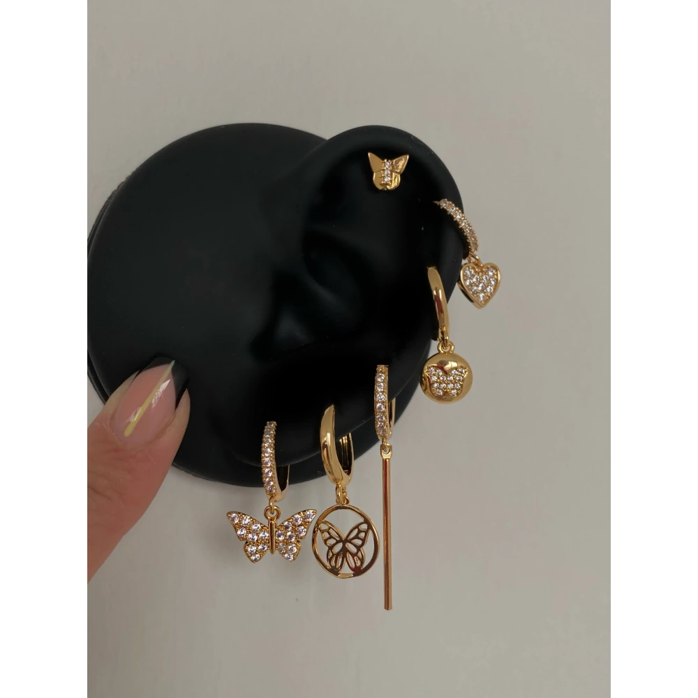 Çelik Gold Butterfly 6 Lı Küpe Seti