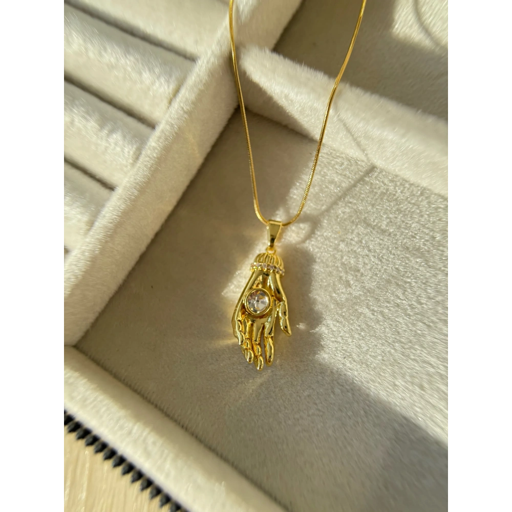 Çelik Gold El Detay Kolye