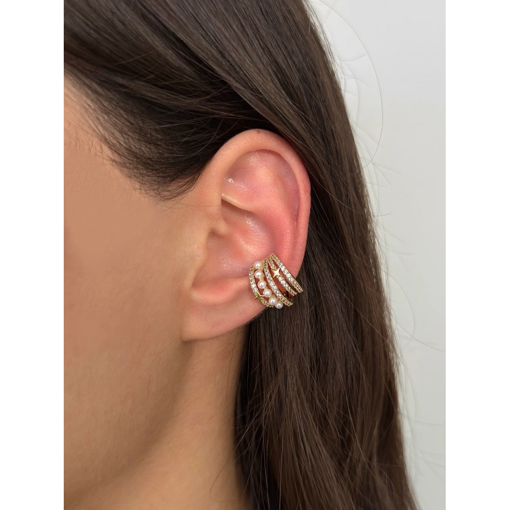 Çelik Gold İncili Earcuff