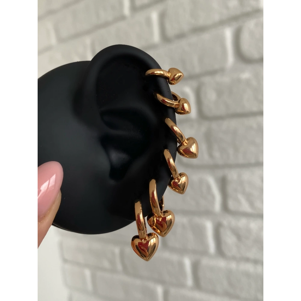 Çelik Gold Kalp Detay 6 Lı Küpe Seti