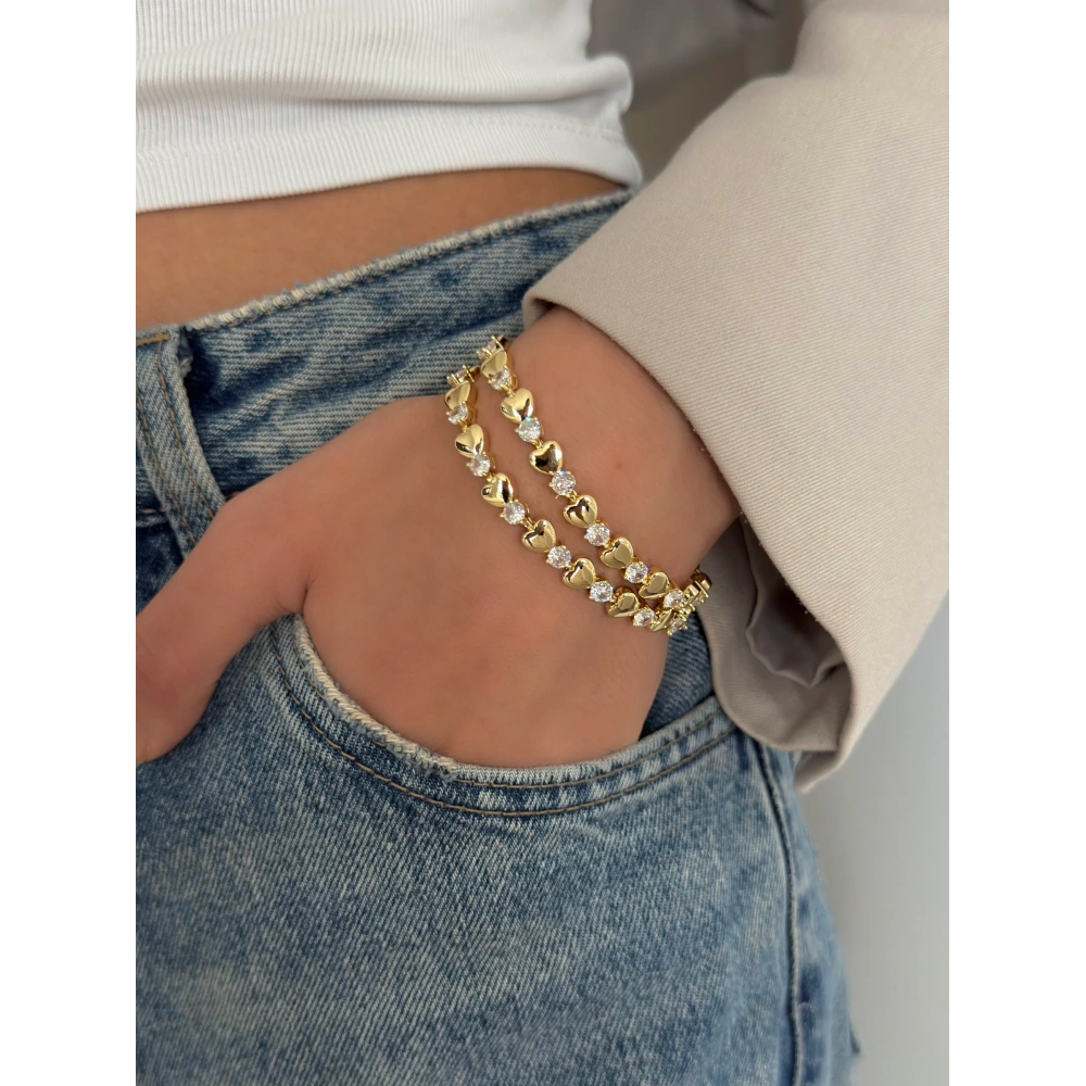 Çelik Gold Kalpli Suyolu Bileklik