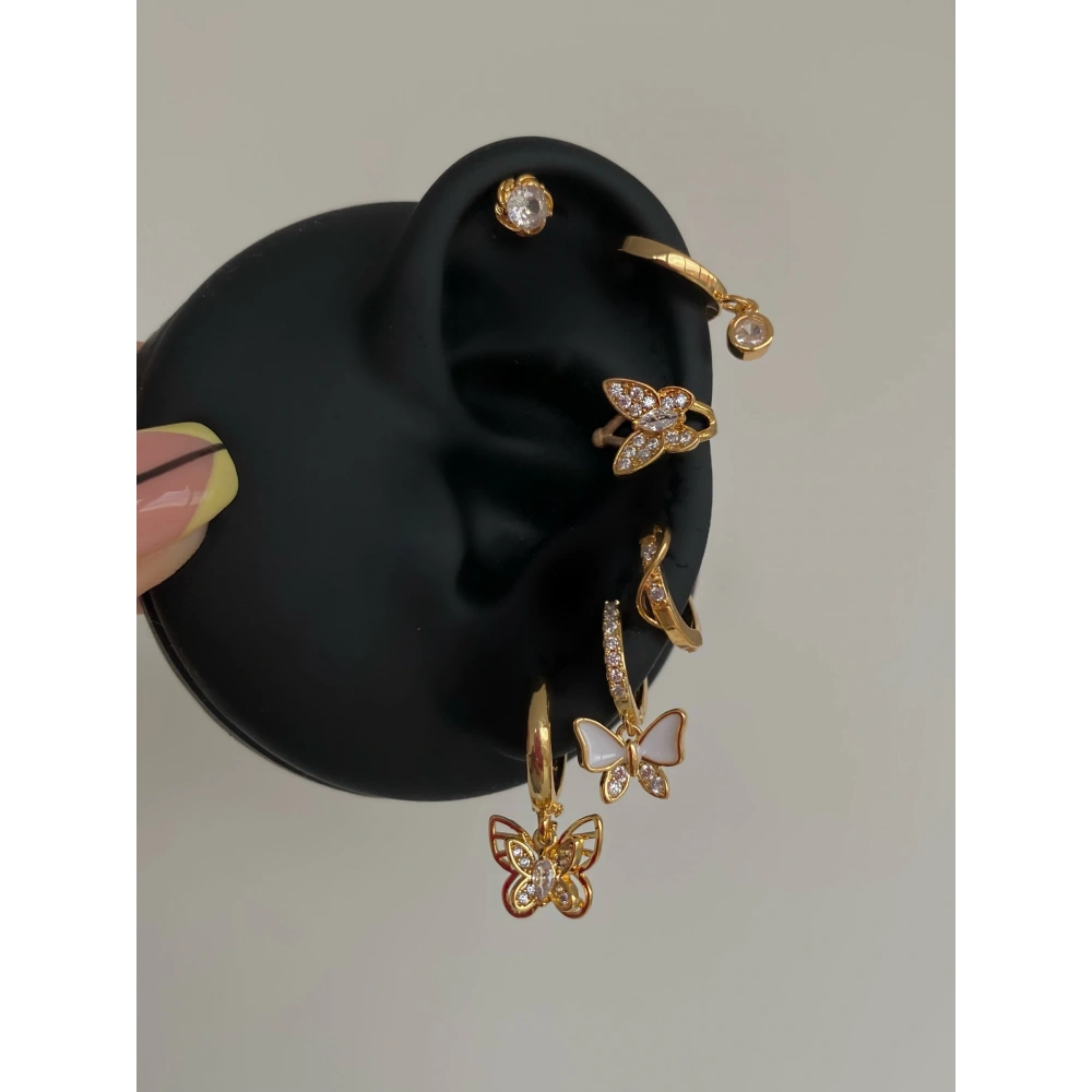 Çelik Gold Kelebek Detay 6 Lı Küpe Seti