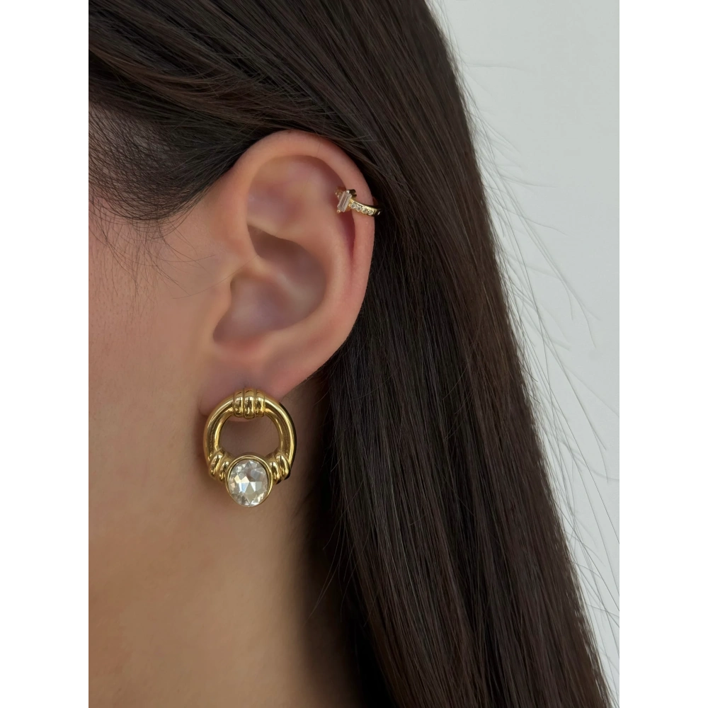 Çelik Gold Kristal Taşlı Vintage Küpe