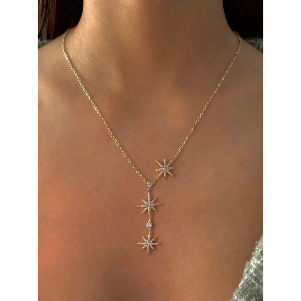 Çelik Gold Kutup Yıldızlı Y Kolye