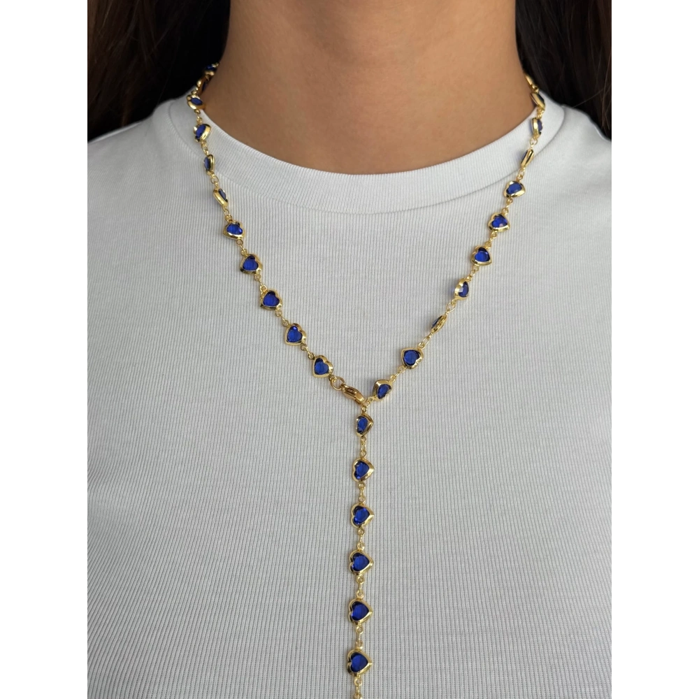 Çelik Gold Lacivert Kalpli Y Kolye