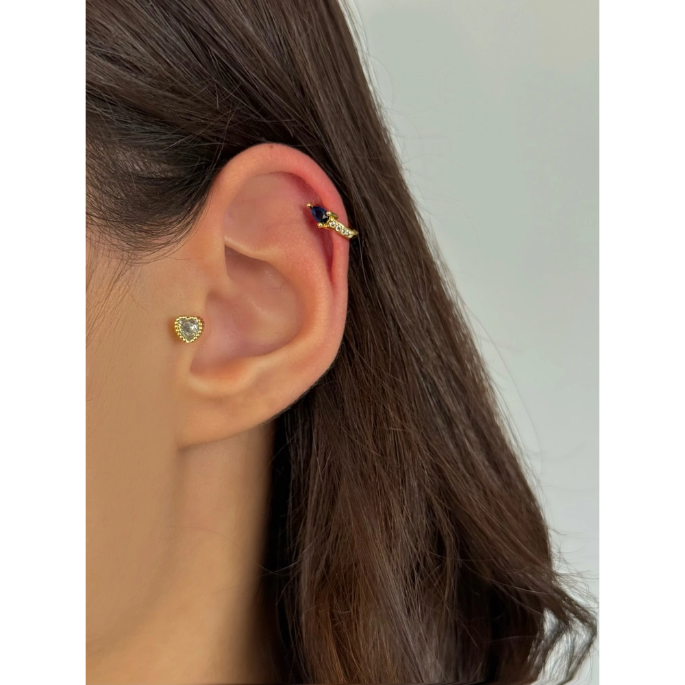 Çelik Gold Lacivert Taşlı Halka Piercing