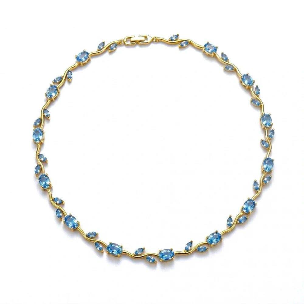 Çelik Gold Mavi Tulip Kolye