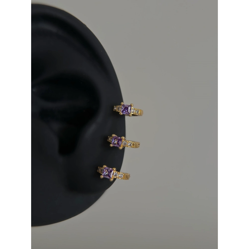 Çelik Gold Mor Taşlı Halka Piercing