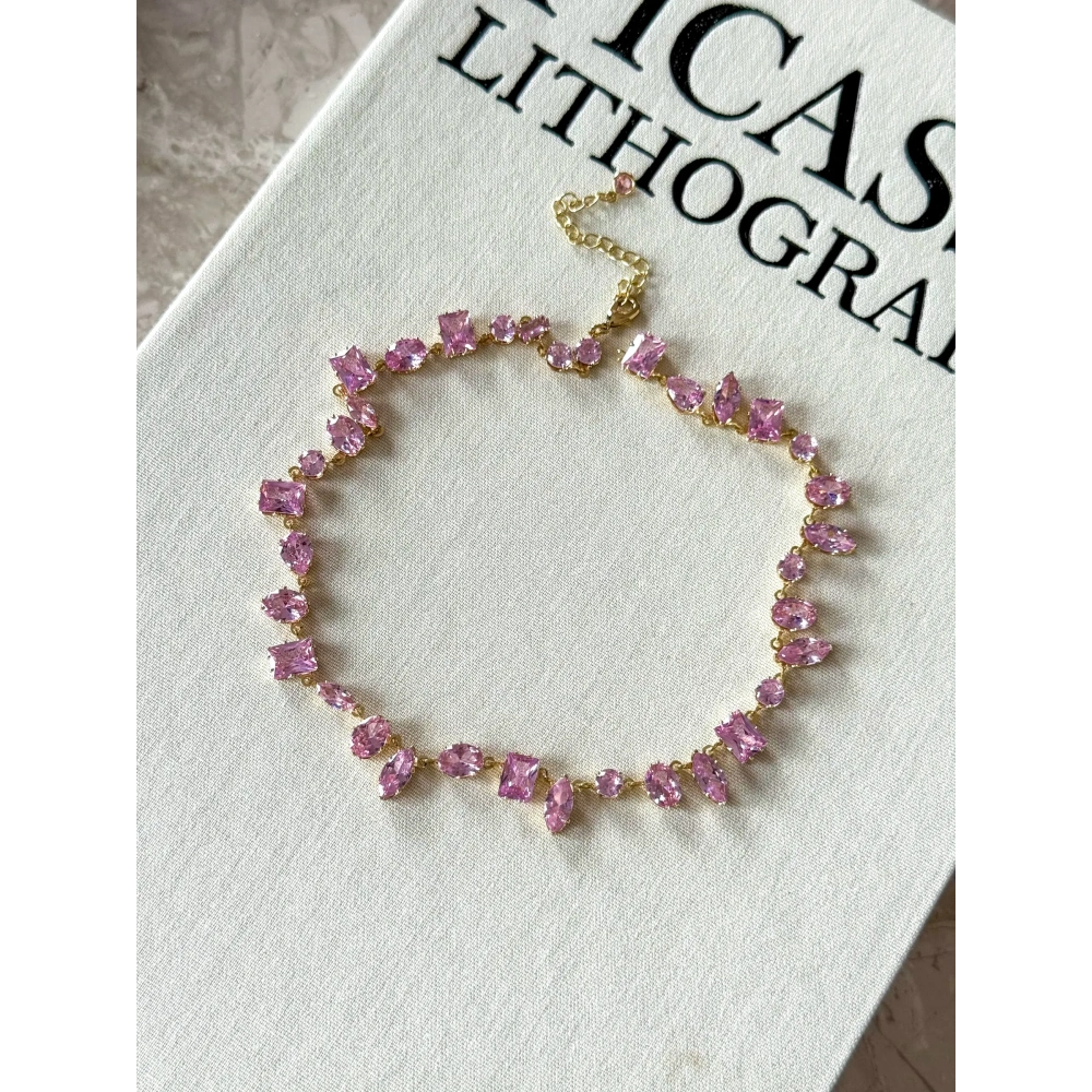 Çelik Gold Pembe Baget Taşlı Choker