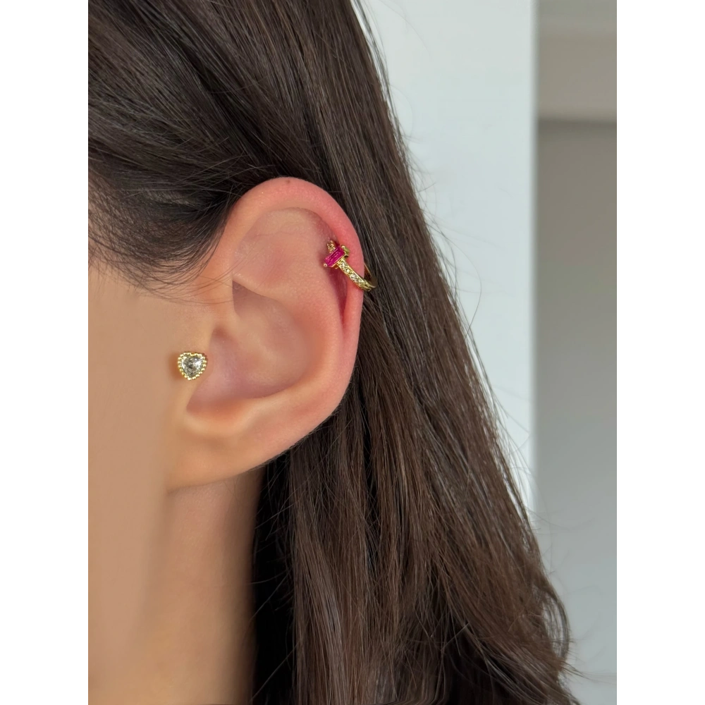 Çelik Gold Pembe Baget Taşlı Halka Piercing