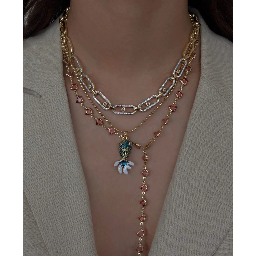 Çelik Gold Pembe Kalpli Y Kolye