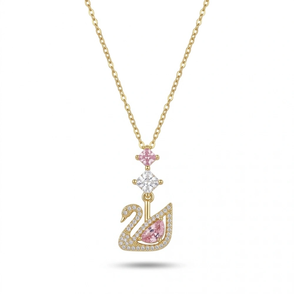 Çelik Gold Pembe Kelebekli Kolye