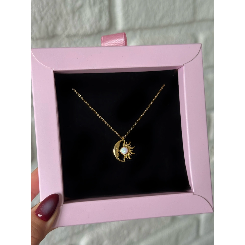 Çelik Gold Sun & Moon Kolye