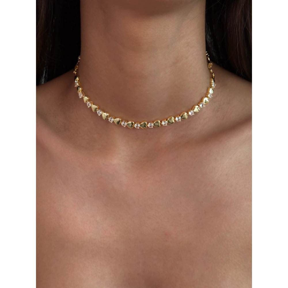 Çelik Gold Taşlı Kalp Choker