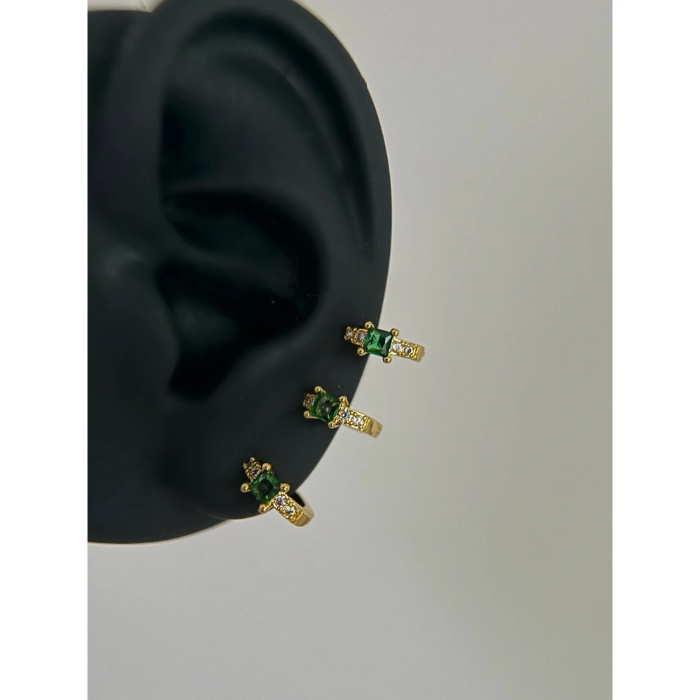 Çelik Gold Yeşil Baget Taşlı Halka Piercing