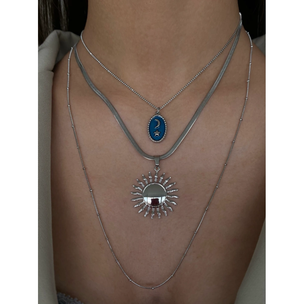 Çelik Güneş Detay Kolye Seti