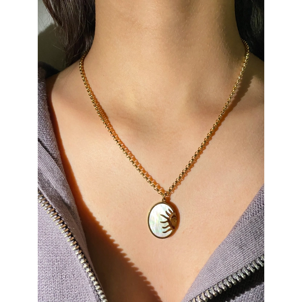 Çelik Güneş Detay Plaka Kolye