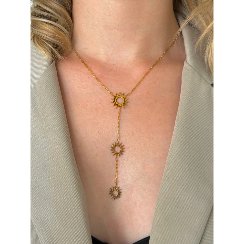 Çelik Güneş Detay Y Kolye