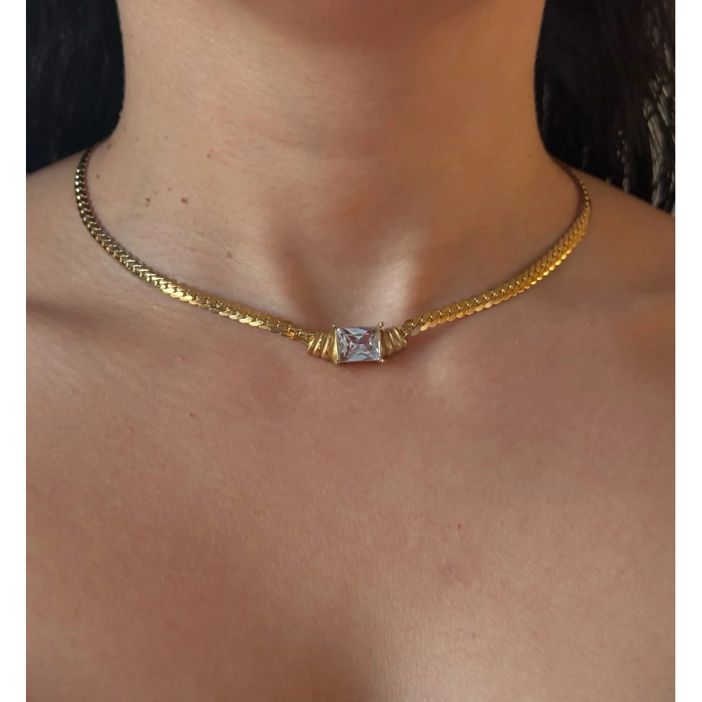 Çelik Hasır Zincirli Baget Taşlı Kolye