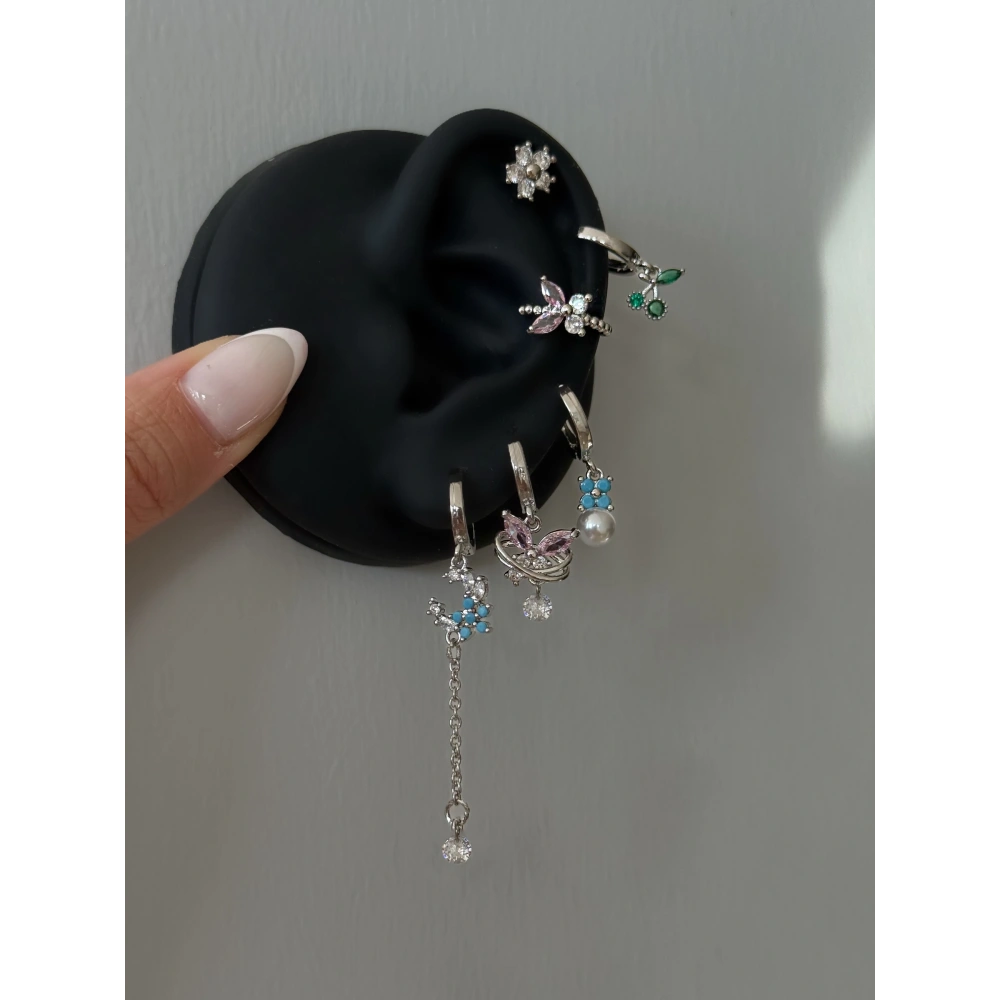 Çelik Hilal Detaylı 6 Lı Küpe Seti