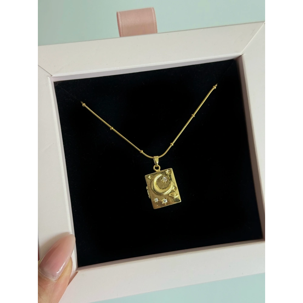 Çelik Hilal Detaylı Açılır Kapanır Kolye